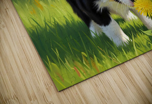 Border Collie Puppy Discovers Yellow Dandelion Puppy Prints puzzle
