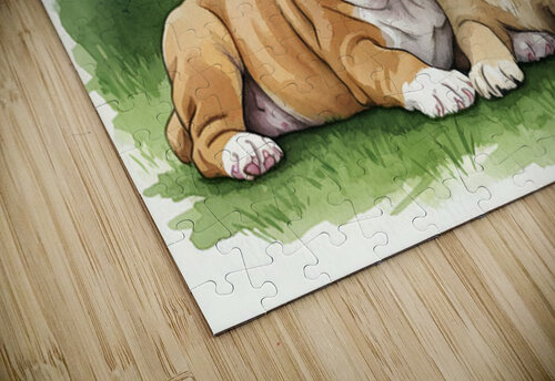 Bulldog Puppy Rests With New Best Friend Puppy Prints puzzle