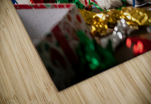 Sleepy Bichon Frise Puppy Naps Among Holiday Wrapping Puppy Prints puzzle