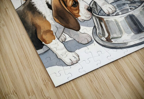 Beagle Puppy Approaches The Crowded Water Bowl Puppy Prints puzzle