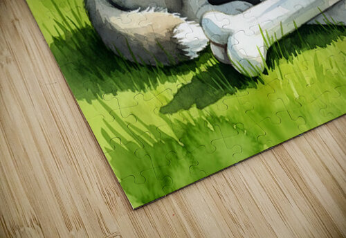 Content Husky Puppy Enjoys Victory With Bone Puppy Prints puzzle