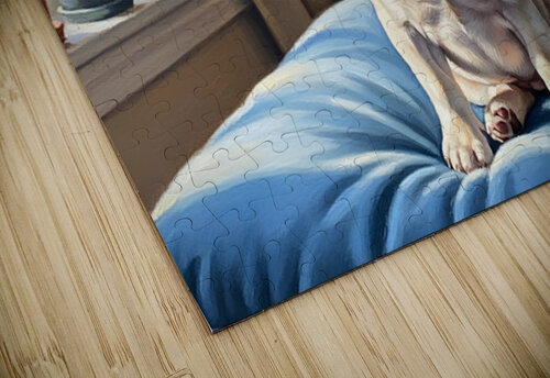 French Bulldog Puppy Sits Alert On Blue Cushion Puppy Prints puzzle