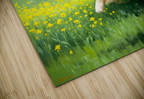 Golden Retriever Puppy Discovers Tiny Hammock In Garden Puppy Prints puzzle