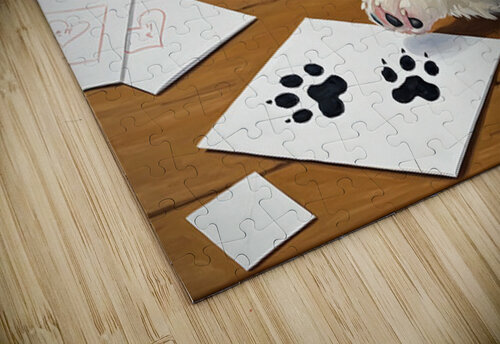 Proud Corgi Puppy Shows Off Signed Cards Collection Puppy Prints puzzle