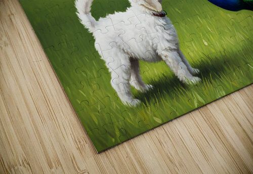 Peacock Displays Full Feather Fan For Amazed Puppy Puppy Prints puzzle