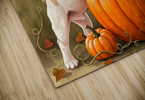 Happy French Bulldog Puppy Rests In Pumpkin Patch Puppy Prints puzzle