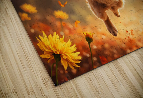 Golden Retriever Puppy Spots Dancing Autumn Leaves Puppy Prints puzzle