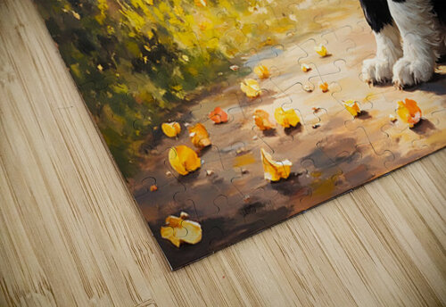 Content Border Collie Puppy Enjoys Watching Birds From Garden Below Puppy Prints puzzle