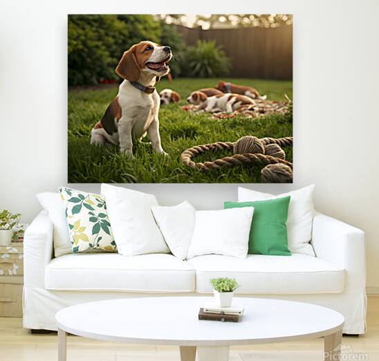 Beagle Puppy Enjoys Victory After Tug-Of-War Fun Reproduction
