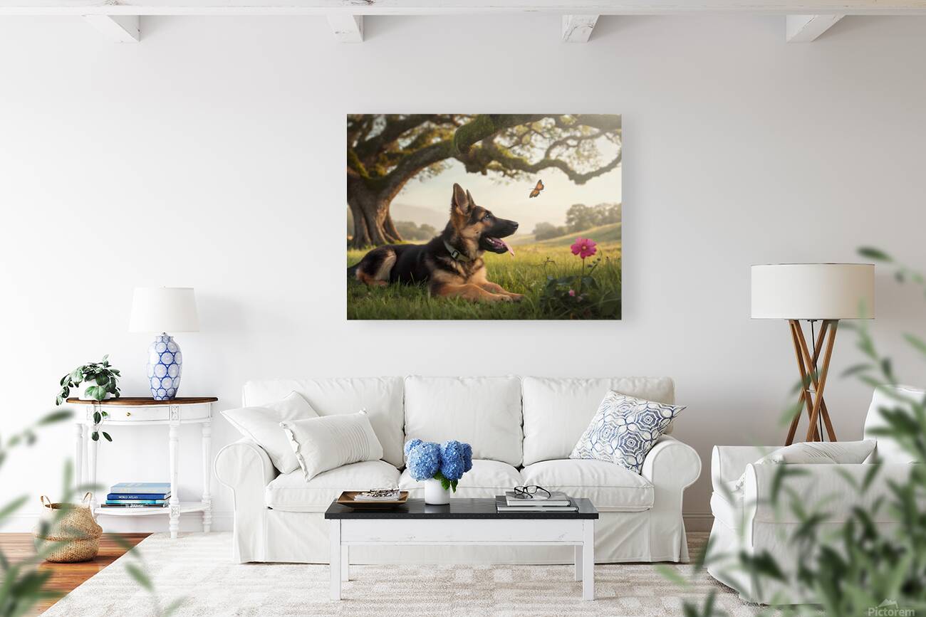 German Shepherd Puppy Resting Watches Butterfly Reproduction