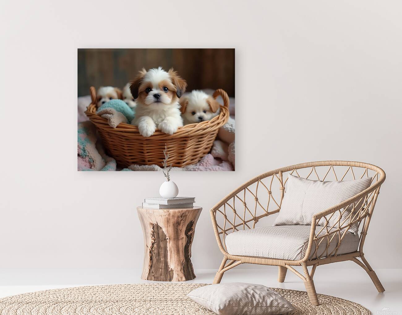 Shih Tzu Puppy Discovers Cozy Laundry Basket Adventure Reproduction