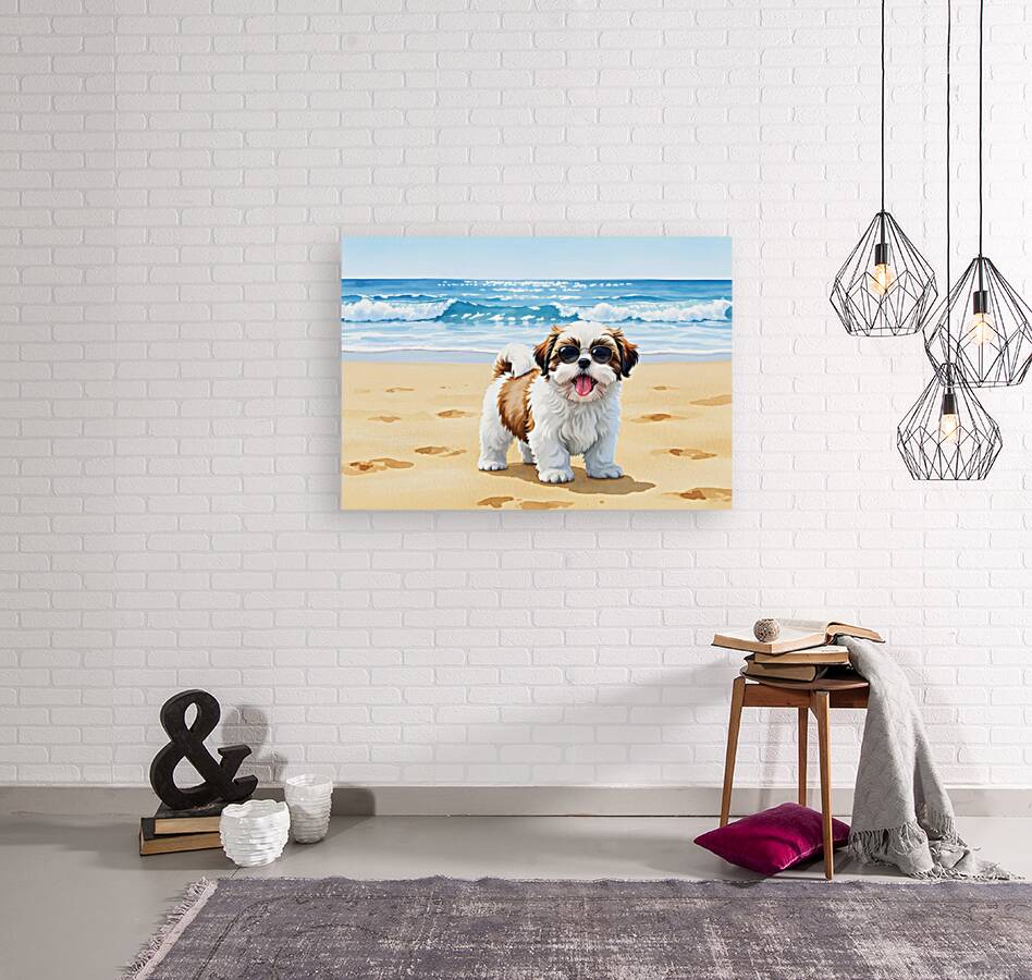 Shih Tzu Puppys First Beach Adventure With Cool Sunglasses Reproduction