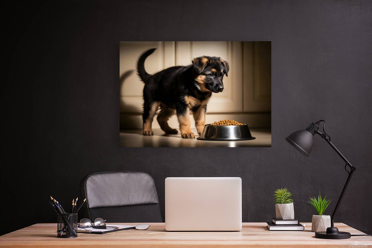 German Shepherd Puppy Ready For Breakfast Time Reproduction