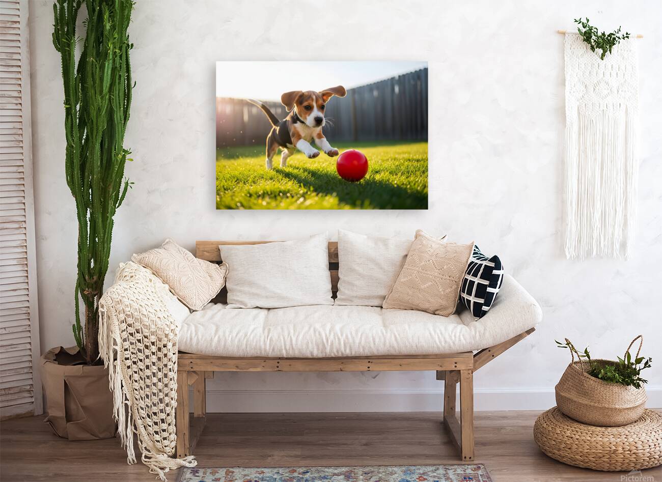 Beagle Puppys Energetic Ball Chase Adventure Reproduction