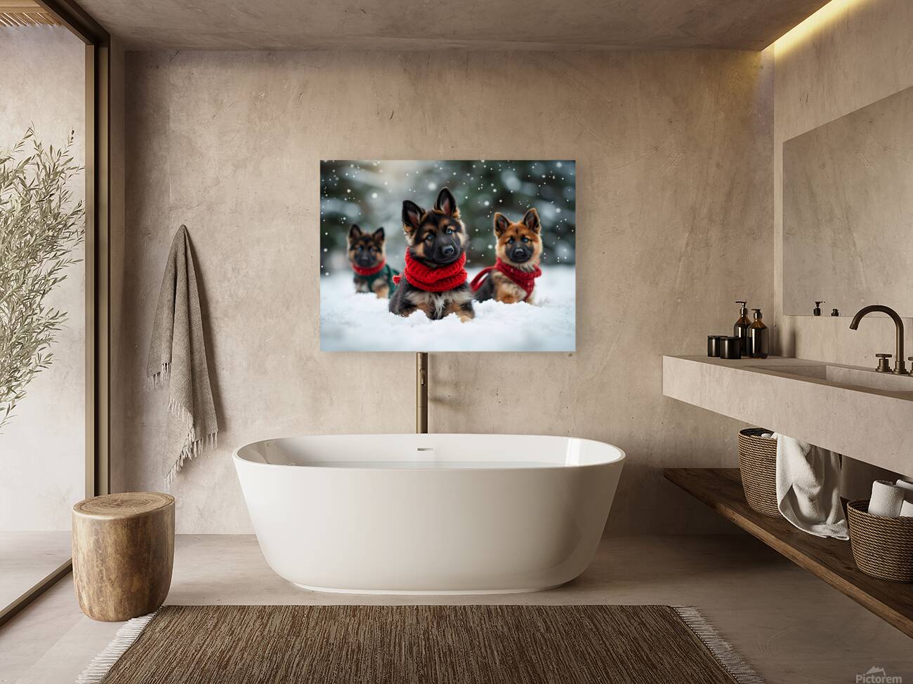 German Shepherd Puppys First Snow Day Adventure Reproduction