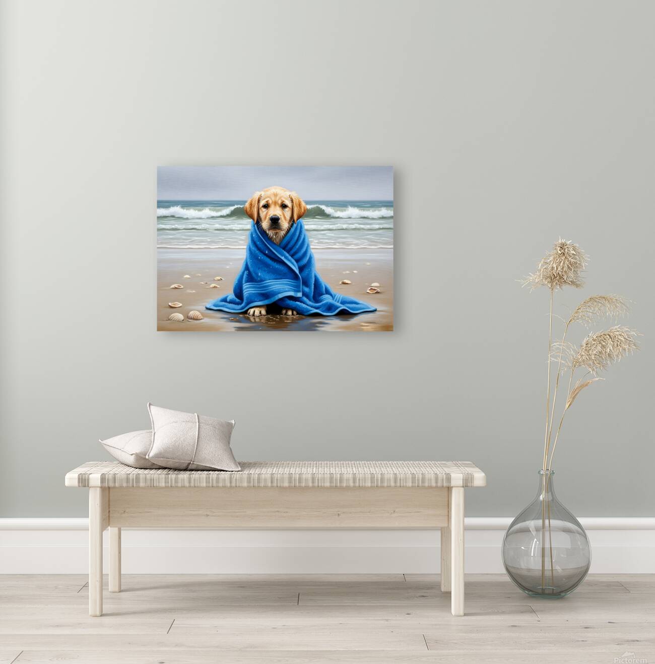 Shivering Labrador Puppy Wrapped In Beach Towel Reproduction