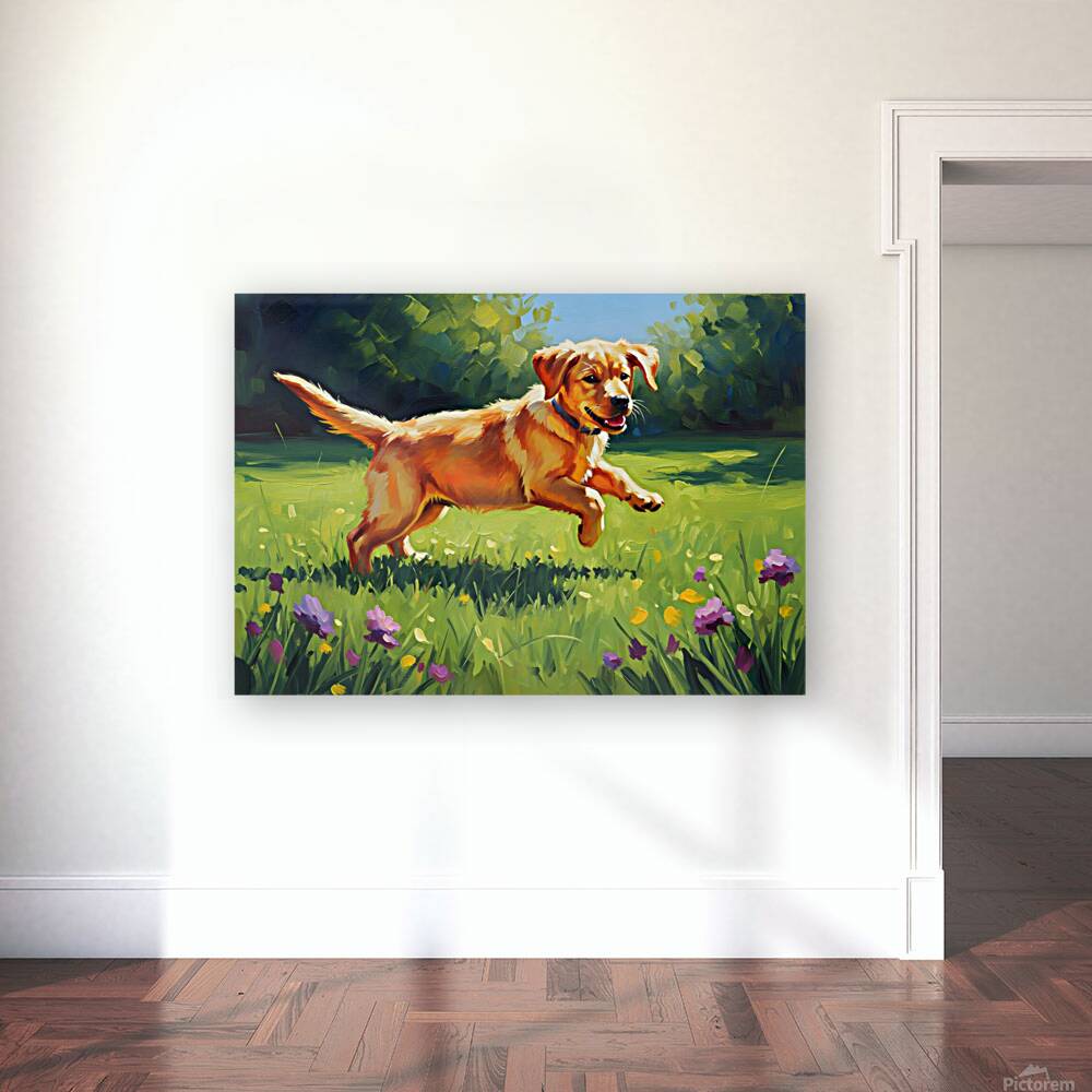 Happy Labrador Puppy Playing In Sunny Garden Reproduction
