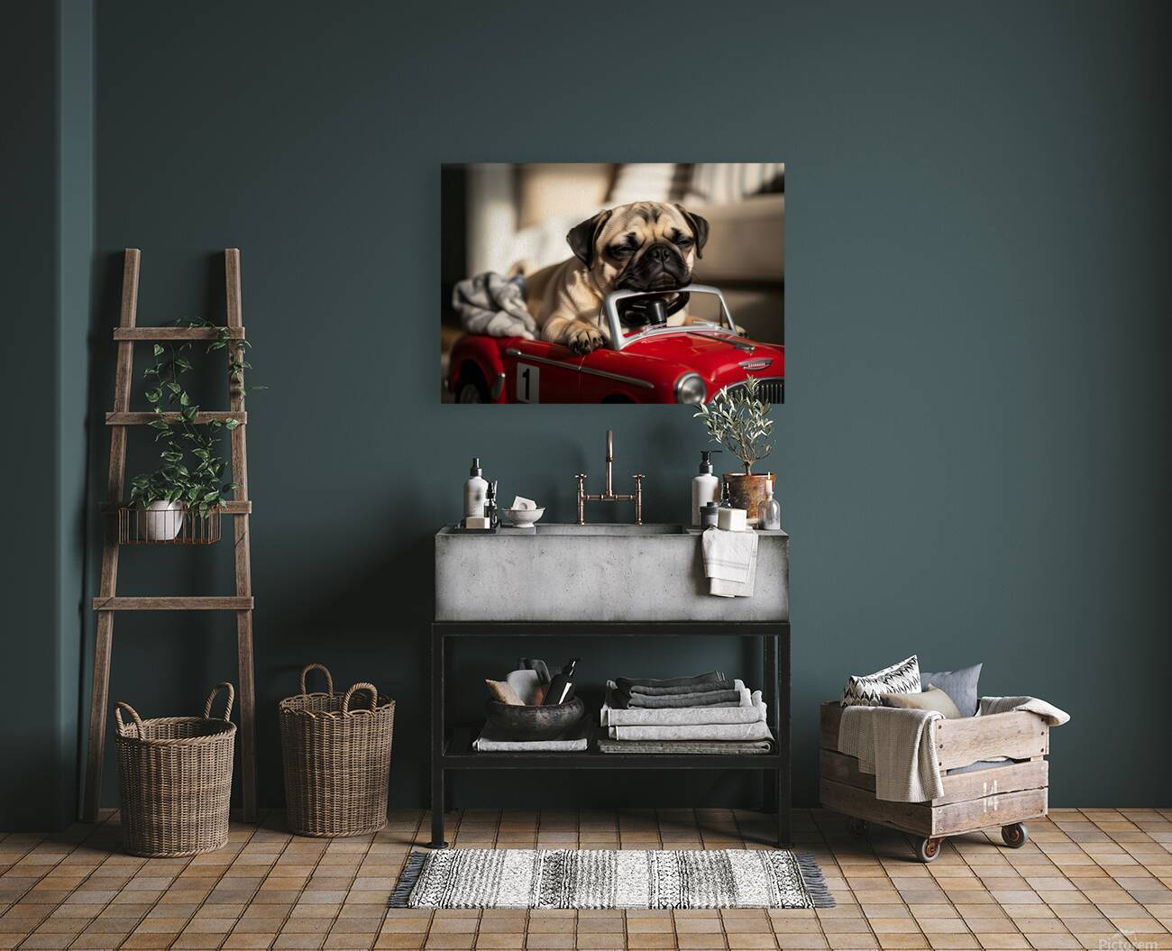 Sleepy Pug Puppy After Car Adventure Reproduction