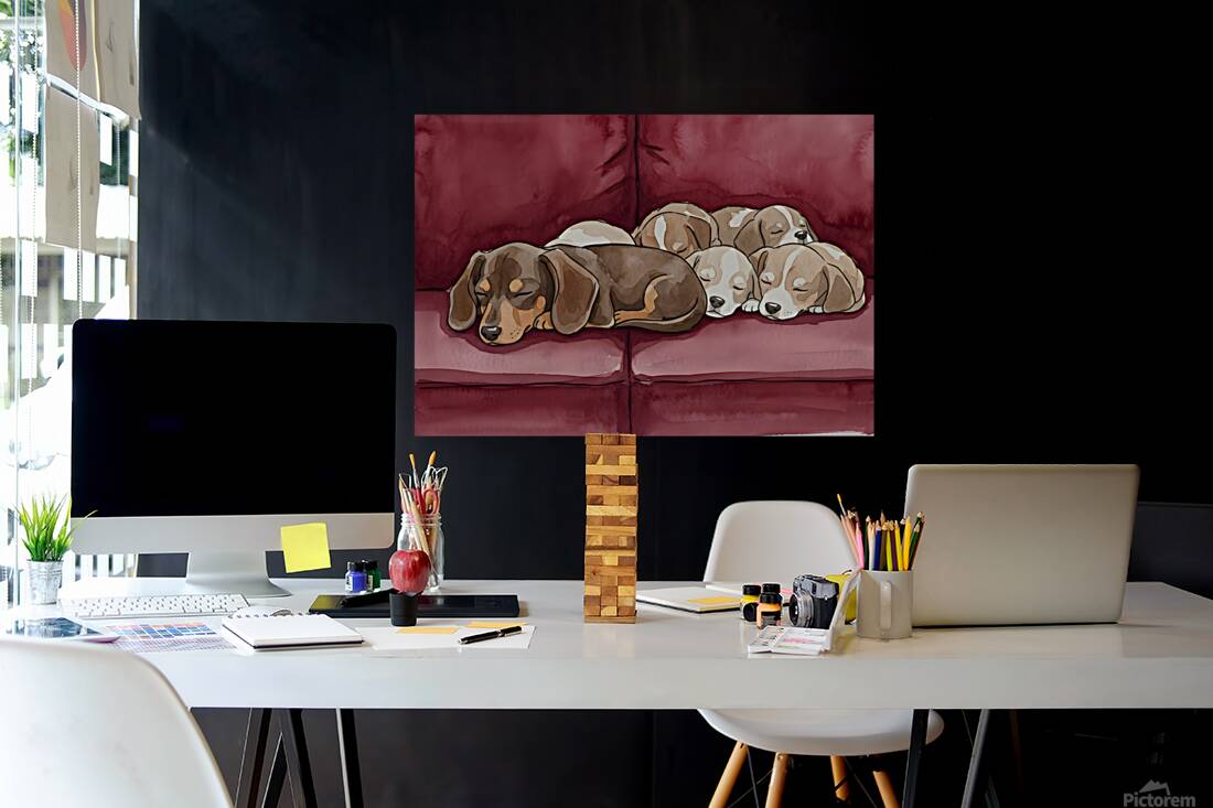 Dachshund Puppy Naps With New Friends Reproduction