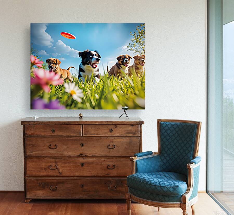 A black and white Border Collie puppy playing frisbee with his f Reproduction