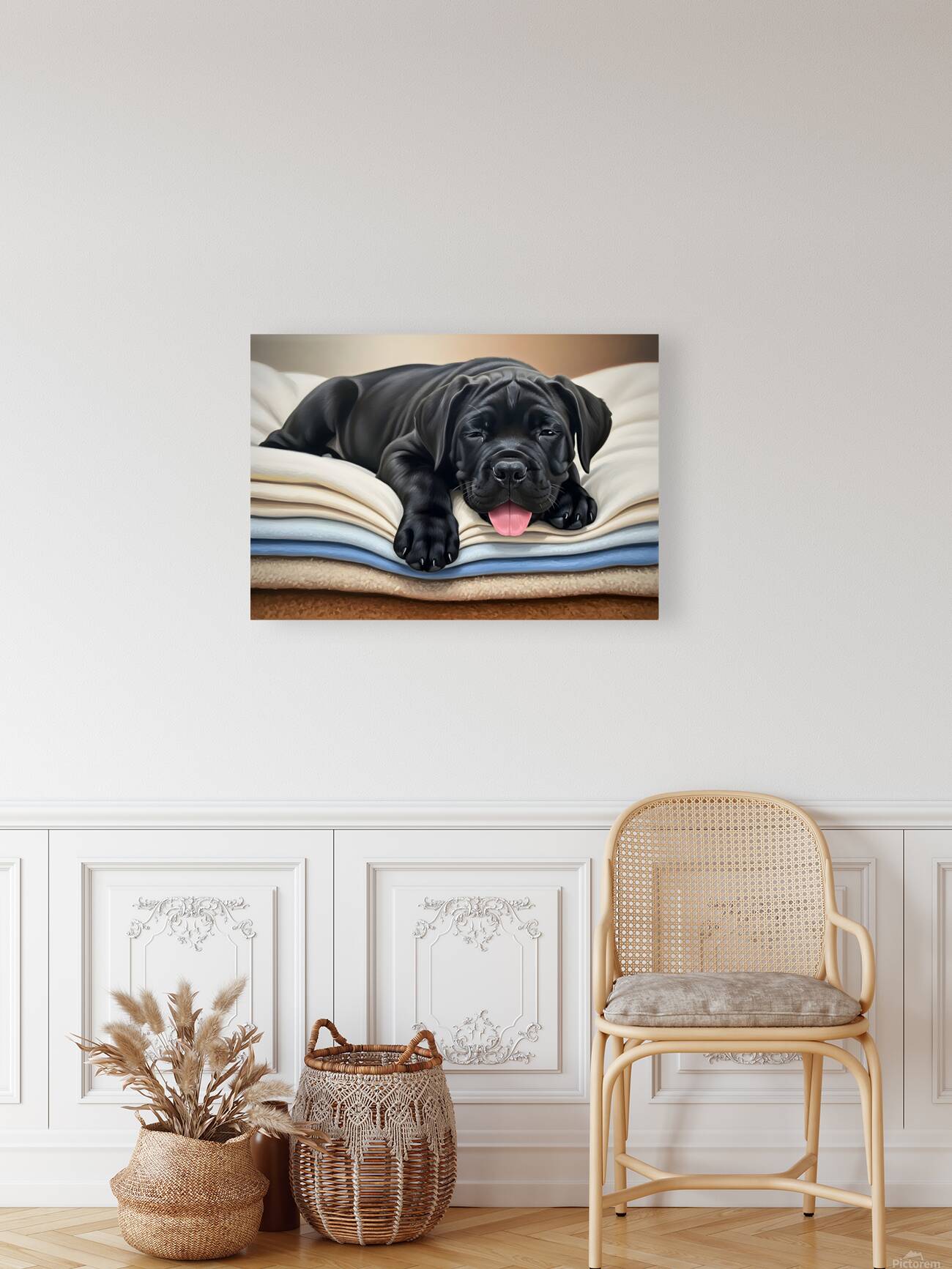 Tired Cane Corso Puppy Resting On Blankets Reproduction