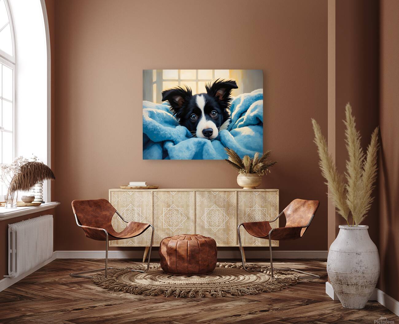 Border Collie Puppy Discovers Cozy Blanket Fort Reproduction