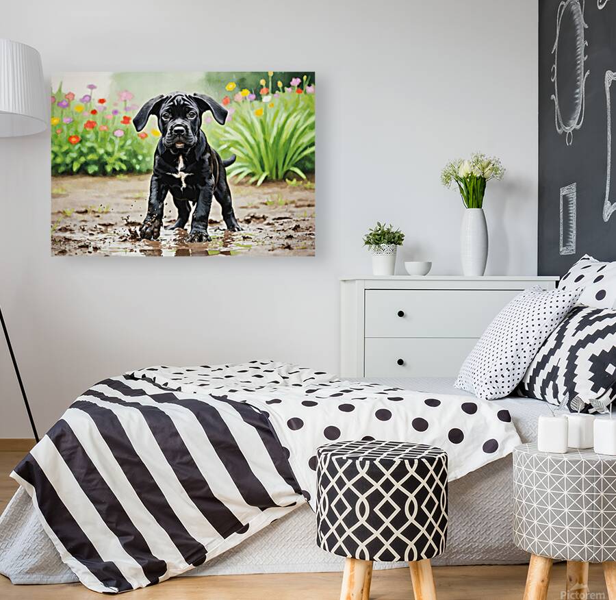 Cane Corso Puppy Playing In Muddy Garden Reproduction