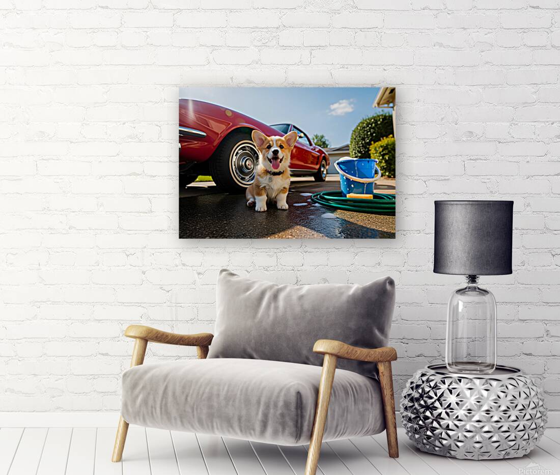 Corgi Puppy Ready For Car Wash Adventure Reproduction