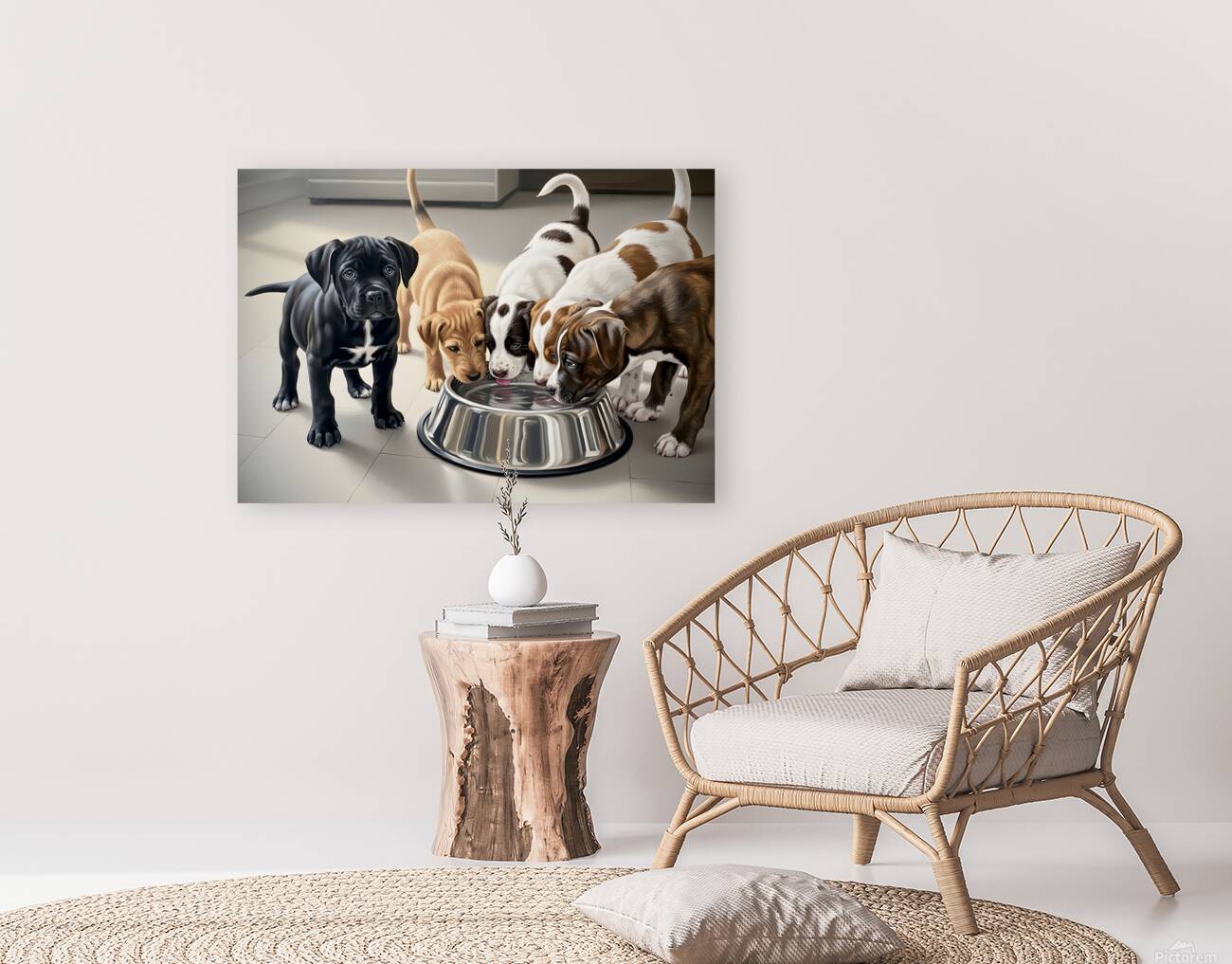 Cane Corso Puppy Waits His Turn At Water Bowl Reproduction