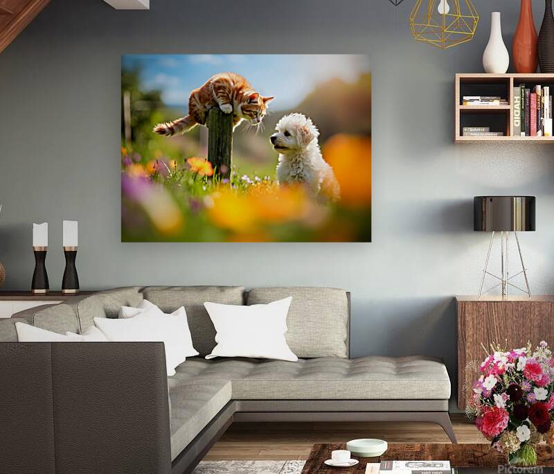 Bichon Frise Puppy Meets Garden Cat Reproduction