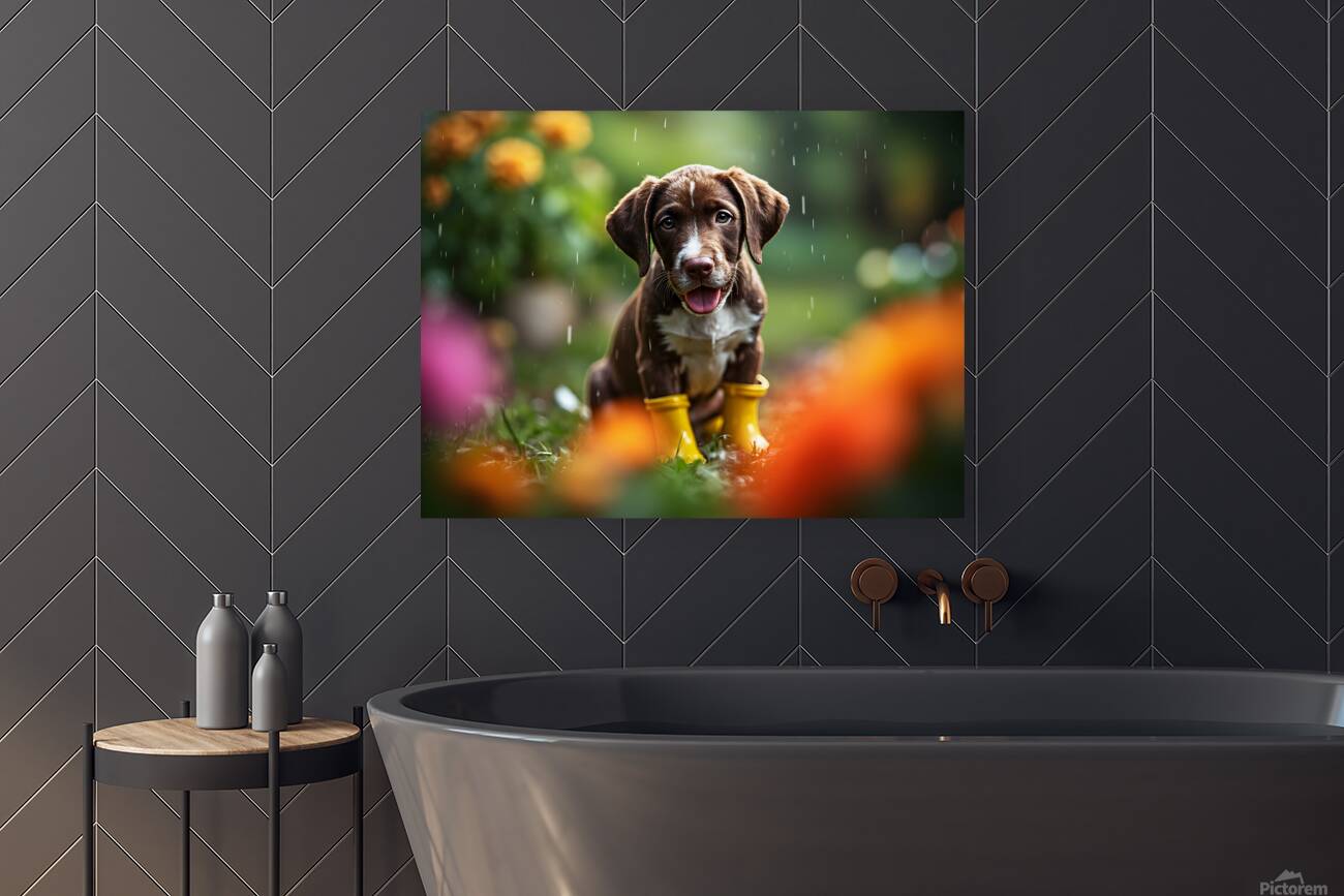 Happy German Shorthaired Pointer Puppy Rests In Rain Reproduction