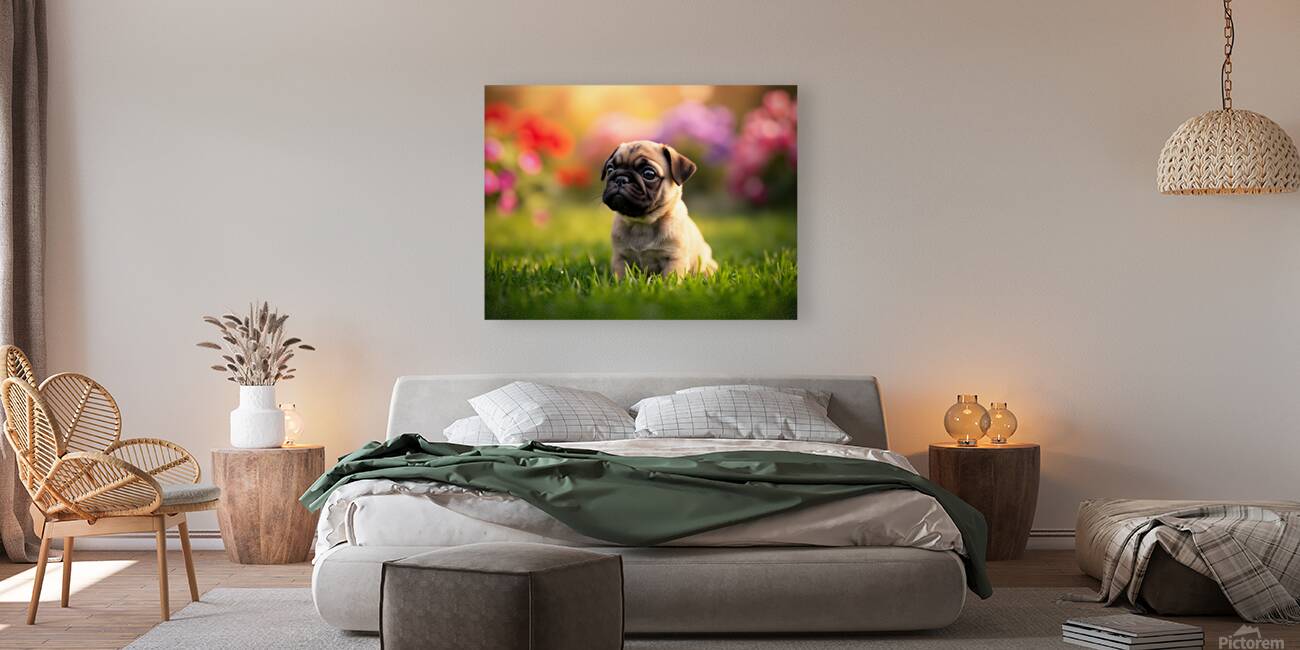 Pug Puppy Discovers Fun Game In Garden Reproduction