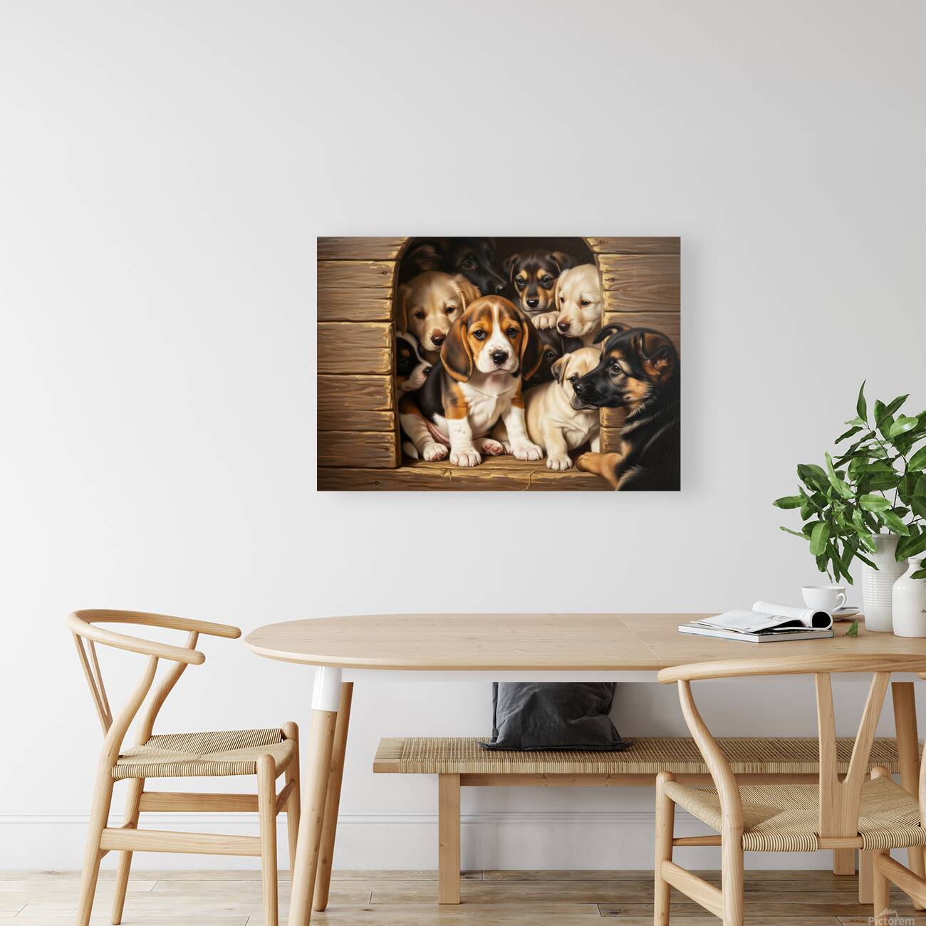 Beagle Puppy Feels Crowded In Tiny Doghouse Reproduction