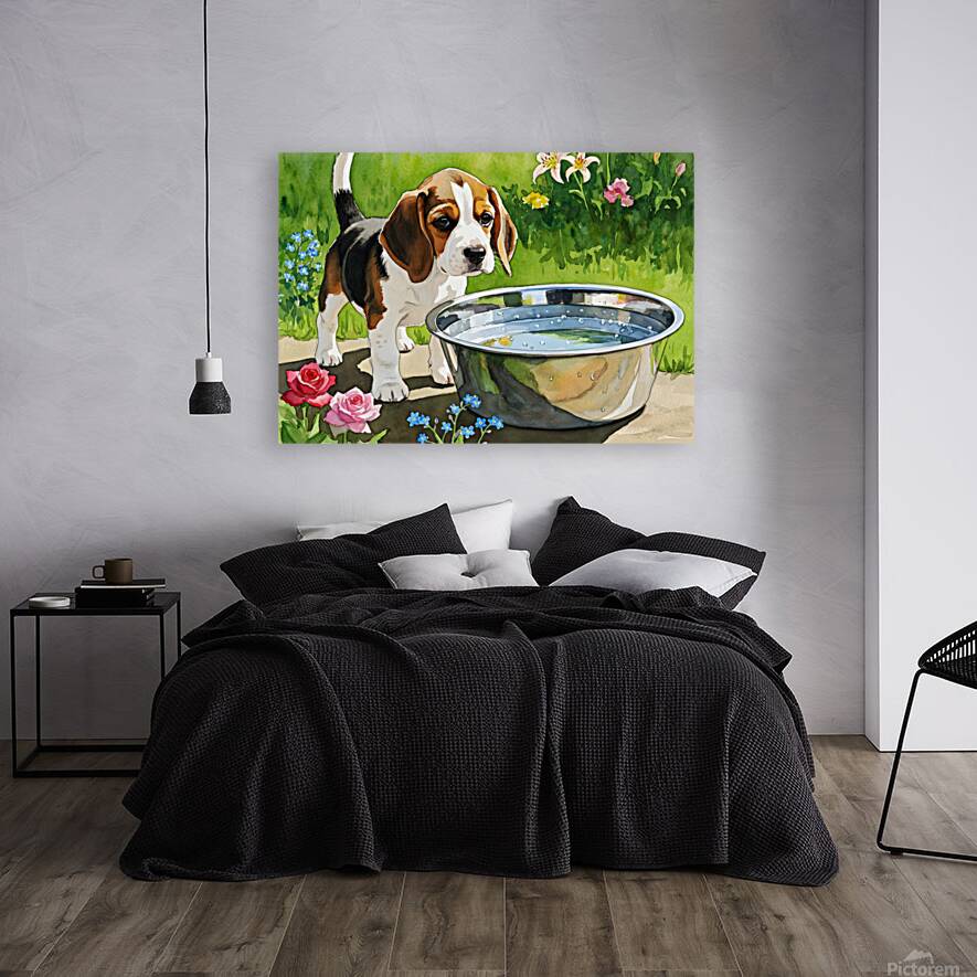 Little Beagle Puppy Discovers Water Bowl Reproduction