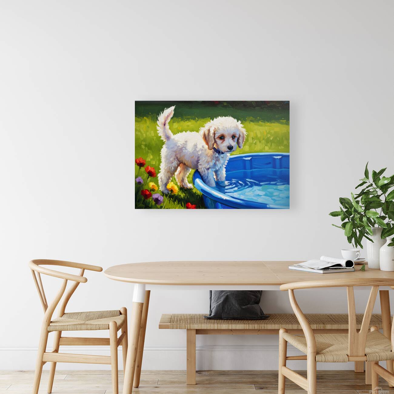 Poodle Puppy Discovers The Kiddie Pool Reproduction