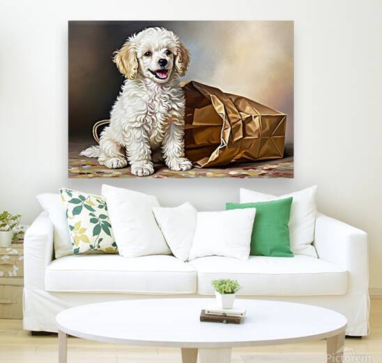 Triumphant Poodle Puppy Completes Paper Bag Adventure Reproduction