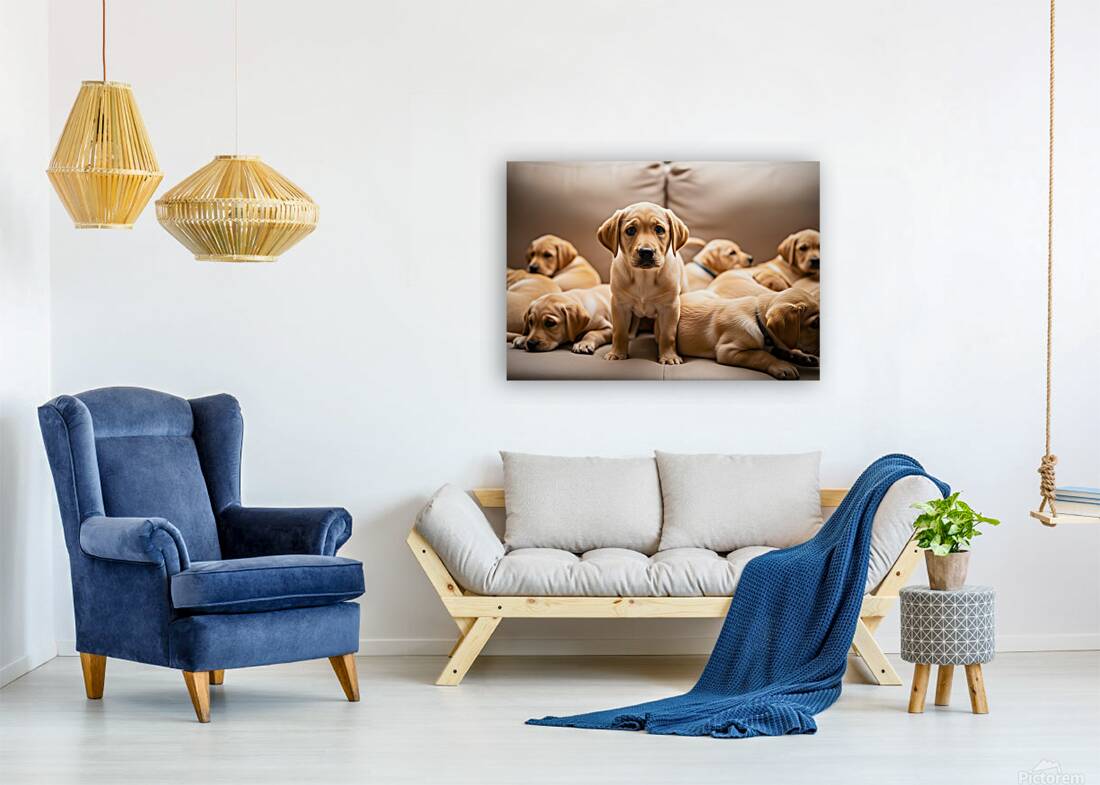 Happy Labrador Retriever Puppy Settles Into Cozy Spot Reproduction