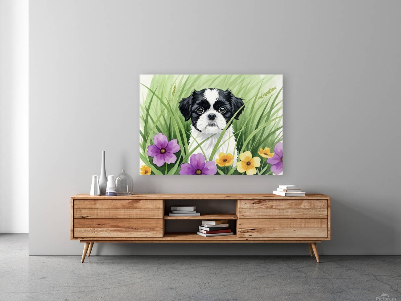 Shih Tzu Puppy Hiding In Tall Grass Reproduction