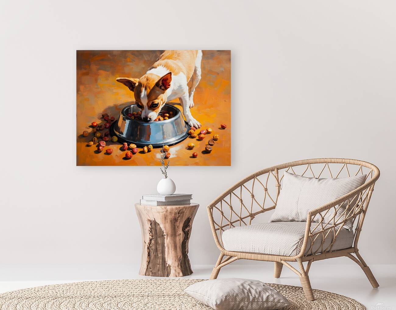 Chihuahua Puppy Discovers Food Bowl Reproduction