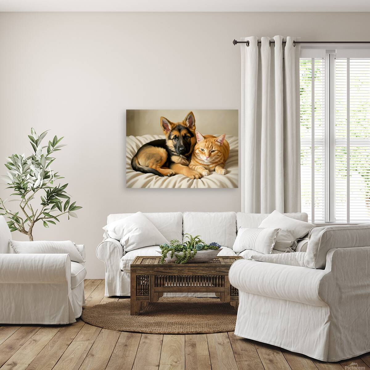 German Shepherd Puppy Snuggles With Cat Friend Reproduction