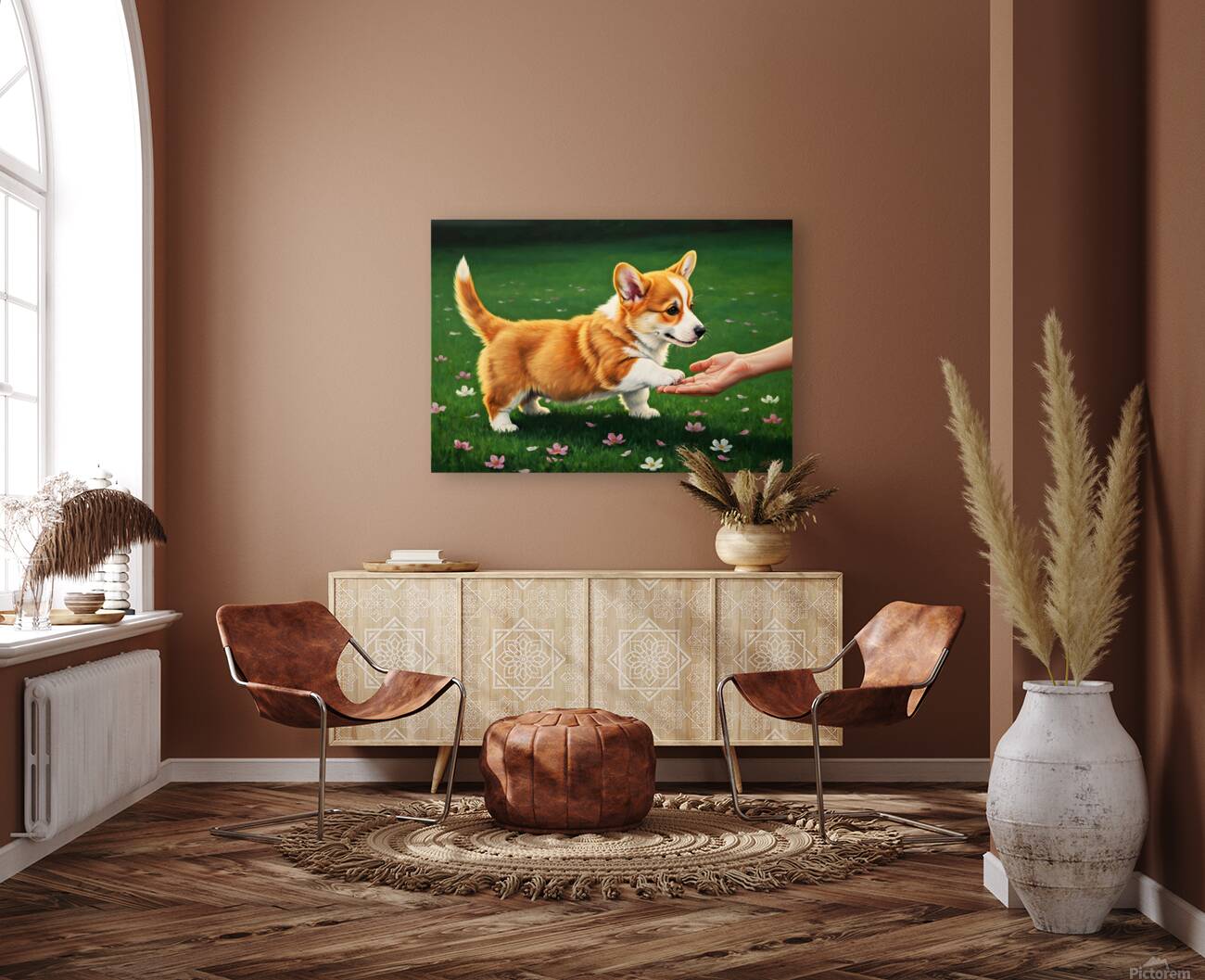 Proud Corgi Puppy Celebrates Learning New Trick Reproduction