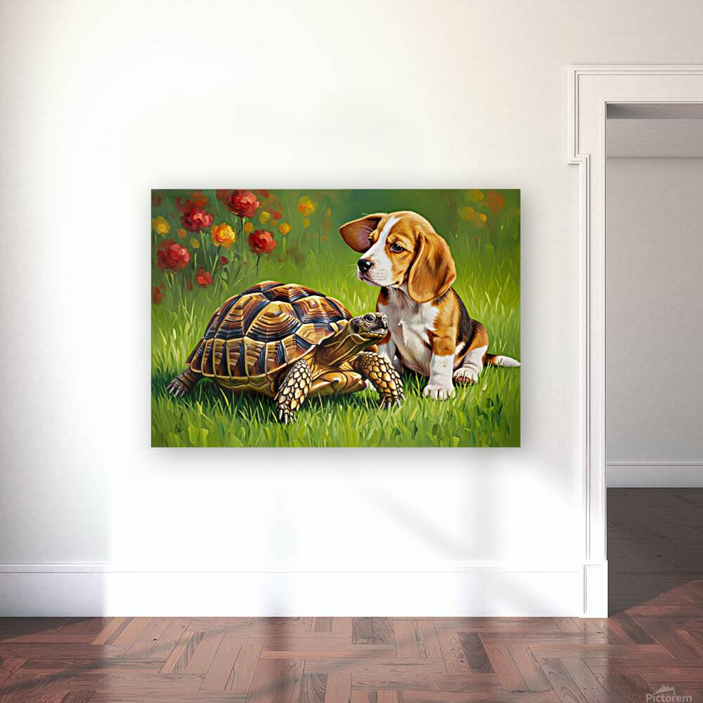 Beagle Puppy Rests With New Tortoise Friend Reproduction