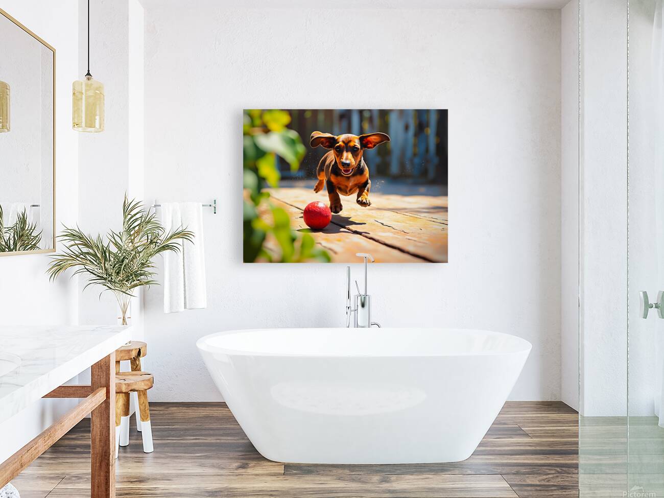 Dachshund Puppys Morning Garden Bounce Reproduction