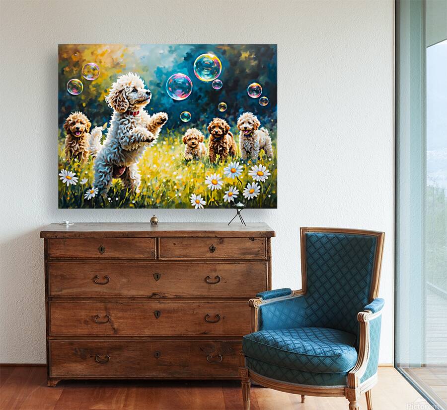 Poodle Puppy Discovers Magical Floating Bubbles Reproduction