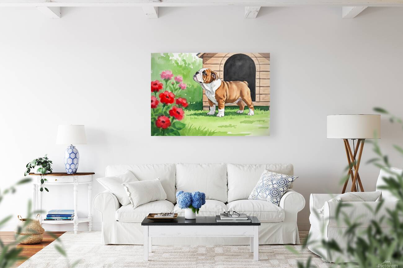 Happy Bulldog Puppy Explores The Garden Confidently Reproduction