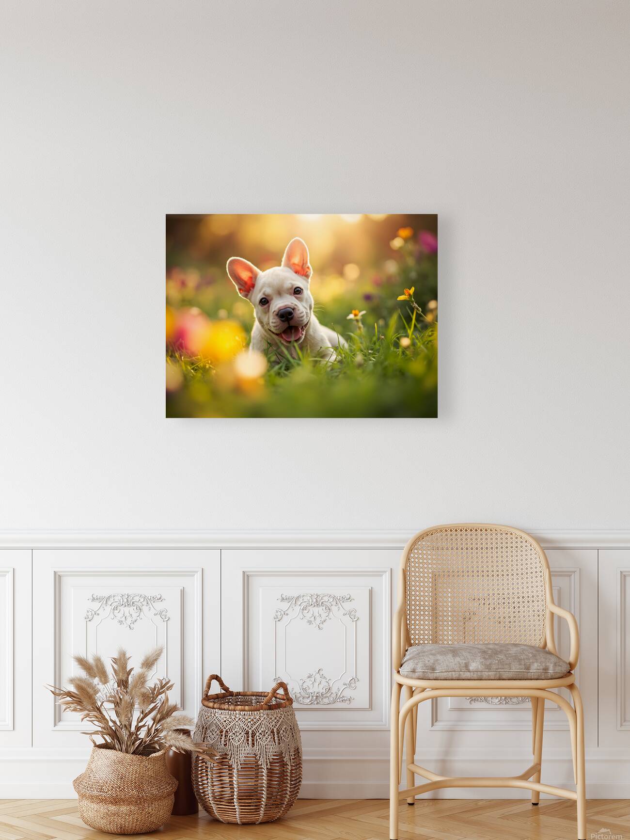 French Bulldog Puppys Cozy Evening Sploot By Fireplace Reproduction