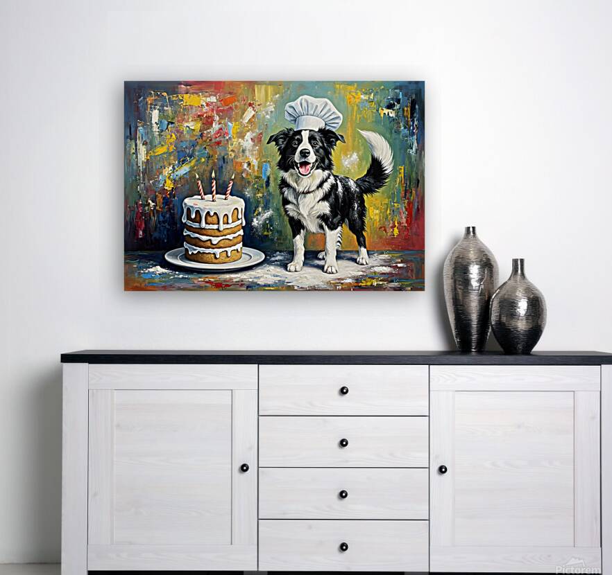 Tired Border Collie Puppy Chef Rests After Cooking Fun Reproduction