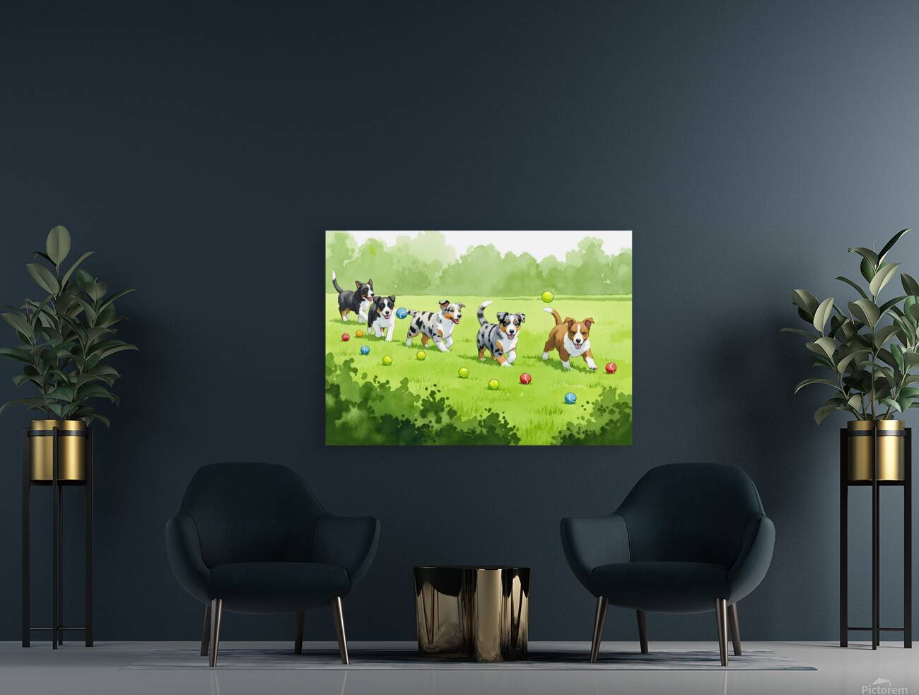 Australian Shepherd Puppy Spots Tennis Ball Reproduction