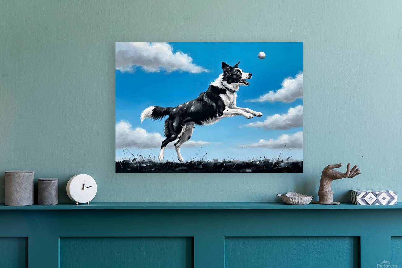 Successful Border Collie Puppy With Tennis Ball Reproduction