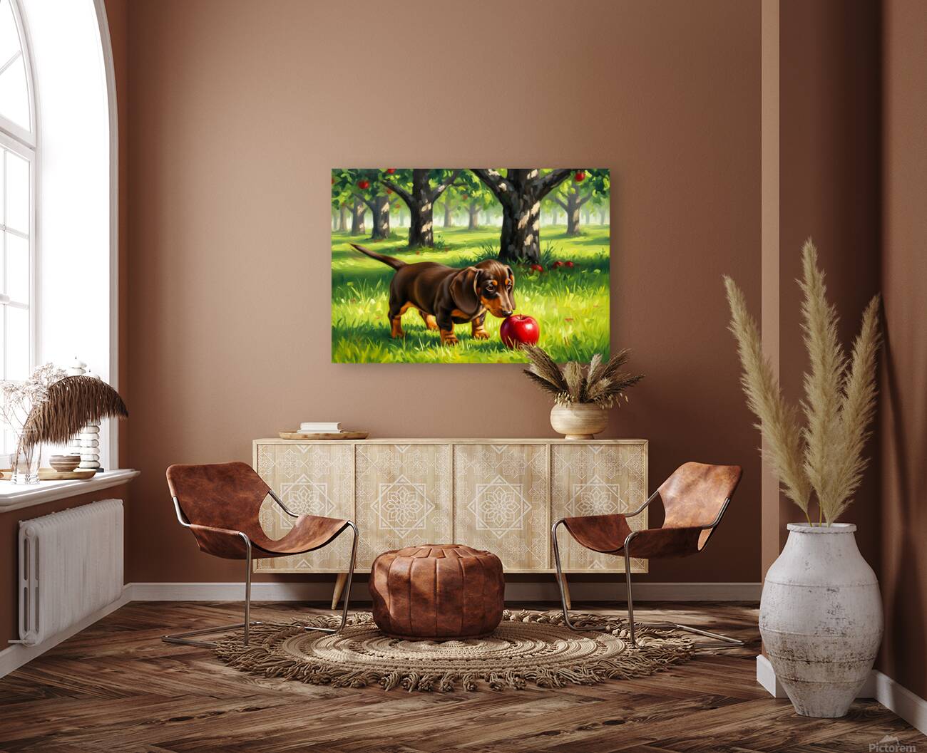 Happy Puppy Enjoys Apple Treat Reproduction